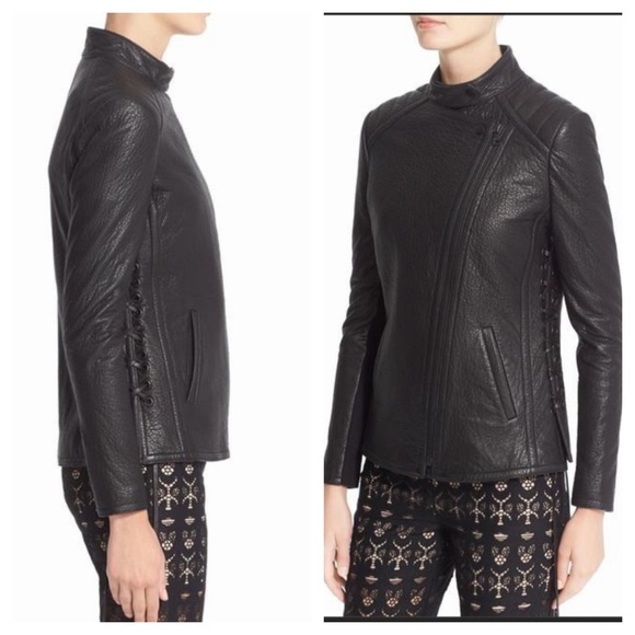 Yigal Azrouël Lace-Up Detail Leather Jacket $2190 - Picture 3 of 9